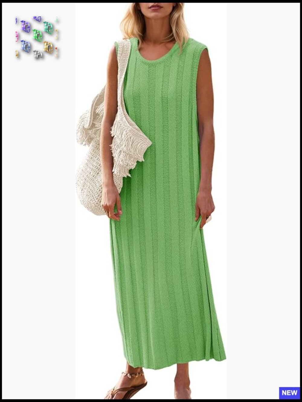 Sleeveless Maxi Dress Ribbed Knit Scoop Neck Tank Top Casual Summer Midi